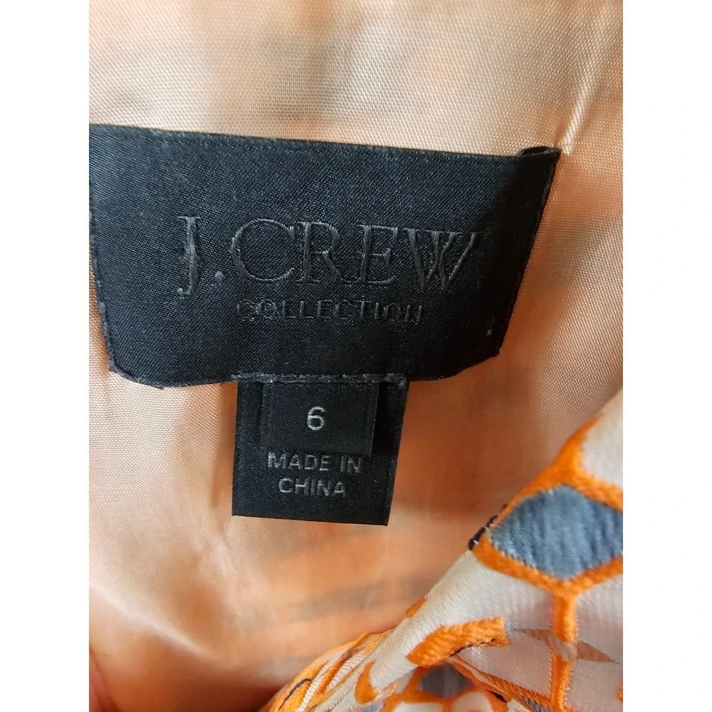 J.Crew Collection Peach Orange Geometric Jacquard Shift Dress Size 6